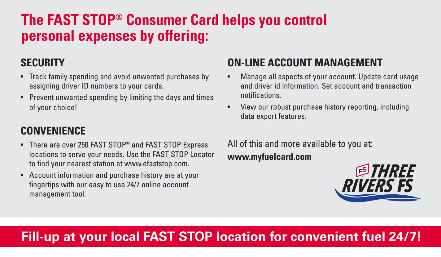 Fast Stop Consumer Card benefits